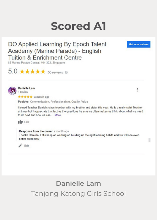 Best English Tuition Centre in Singapore - testimonials (Danielle Lam) (1)