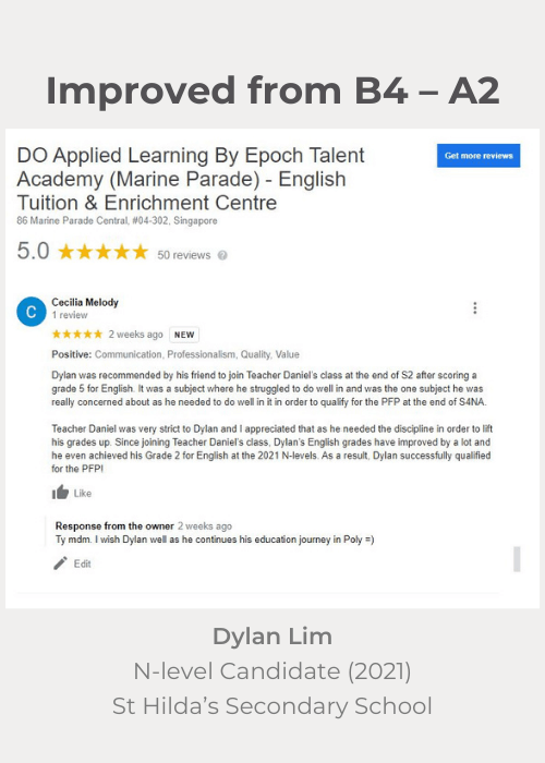 Best English Tuition Centre in Singapore - testimonials (Dylan Lim) (1)